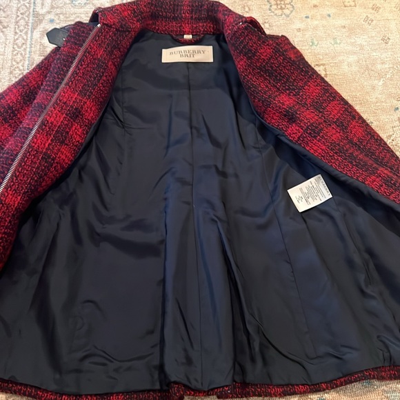 Burberry Brit Black and Red Plaid Wool Tweed Coat - Picture 12 of 16
